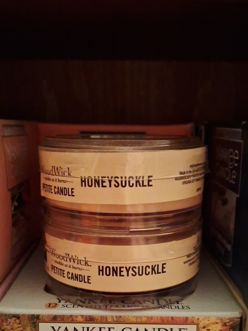2 Woodwick Honeysuckle Petite Candle - Beige and Brown